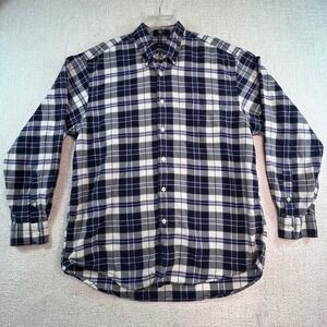 Nautica Mens Large Plaid Button Down Shirt Blue Gray Cotton‎ Long Sleeve